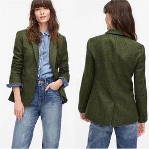 J. CREW Parke Blazer English Herringbone Wool Meadow Green Tweed Size 10